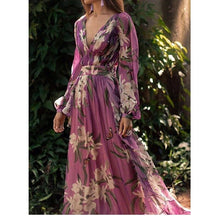 Load image into Gallery viewer, Chic Summer Printed Maxi Dress | V - Neck with Long Sleeves - Rasmarv