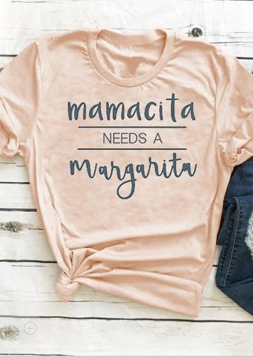 Fashion Women T-Shirt 2019 Summer Casual Short Sleeve t shirt Mamacita Needs A Margarita Letter Print T-Shirt Lady Top Tee - Rasmarv