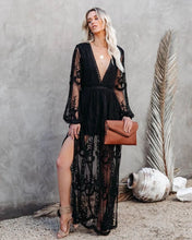 Load image into Gallery viewer, Women’s V-Neck Lace Chiffon Dress | Perfect for Spring and Summer Elegance
