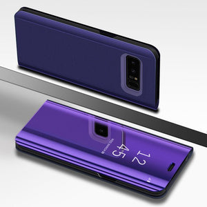 Clear View Flip Case For iphone XS XS Max XR X 8 7 6S 6 Plus Mirror Leather+PC Stand Cover For Samsung S8 S9 Plus A7 2018 Case - Rasmarv