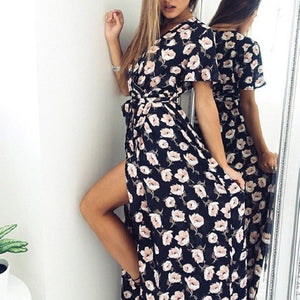 Summer Elegance Floral Print Maxi Dress | V-Neck with Sexy Side Split