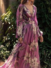 Load image into Gallery viewer, Chic Summer Printed Maxi Dress | V - Neck with Long Sleeves - Rasmarv