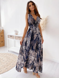 Trendy Summer Dress with Printed Design and Lace-Up Open Back