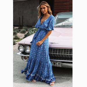 Elegant Frieda Floral Maxi Dress | Summer Boho Style with V - Neck - Rasmarv