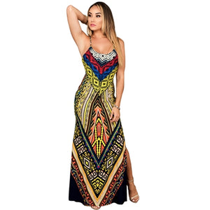 Summer Elegance: Backless Boho Maxi Dress with Bandage Detail and Sexy Split