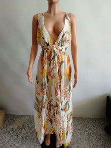 Vibrant Print Boho Party Dress | Deep V-Neck and Backless Summer Maxi