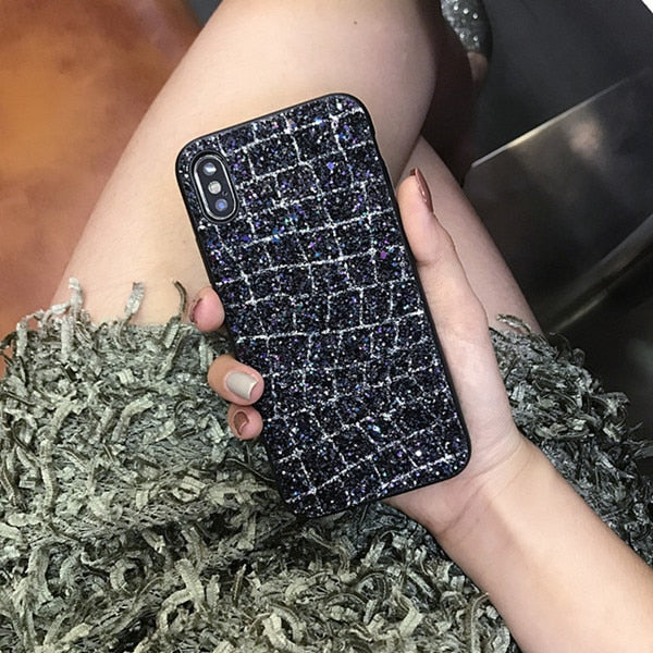 Luxury Bling Glitter Phone Cases For iPhone 7 8 6 6S Plus Woman Fashion Diamond Grid Back Cover