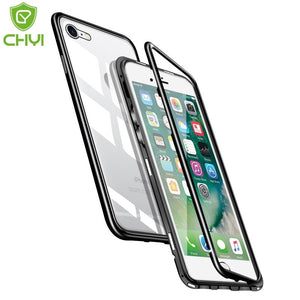 CHYI Built - in Magnetic Case for iPhone X Clear Tempered Glass Magnet Adsorption Case for iPhone 8 7 Plus glass Back Cover bumper - Rasmarv