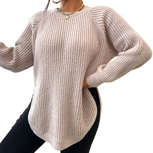 Solid Color Pullover Knitted Loose Sweater For Women - Rasmarv