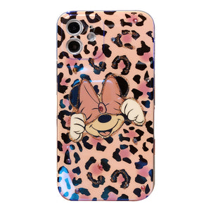 Leopard-Print Mickey and Minnie for iPhone 12promax Mobile Phone Case Flash Drill Apple 11 Drops Of Glue 13 Soft Cover 7/8p Case - Rasmarv