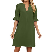 Load image into Gallery viewer, Stylish Solid V-Neck Dress | Summer Pleated Design with 3/4 Sleeves - Rasmarv