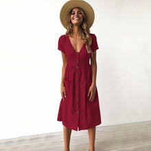Load image into Gallery viewer, Summer Essentials: V-Neck Boho Dress with Buttons and Pockets