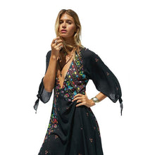 Load image into Gallery viewer, Sexy Black Floral Kimono Dress | Ethnic Print &amp; Relaxed Fit for Summer - Rasmarv