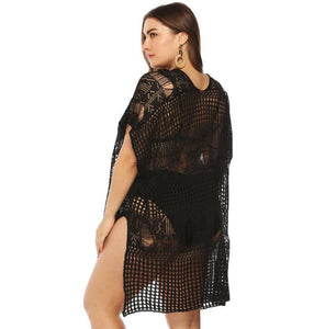 Elegant Crochet Beach Dress | V-Neck, Side Slit & Asymmetrical Cover-Up