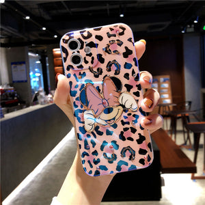 Leopard-Print Mickey and Minnie for iPhone 12promax Mobile Phone Case Flash Drill Apple 11 Drops Of Glue 13 Soft Cover 7/8p Case - Rasmarv