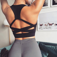 Load image into Gallery viewer, Cross back strappy sports bra Push Up Padded Gym Bra Workout backless yoga top bra fitness high impact yoga crop top active wear - Rasmarv