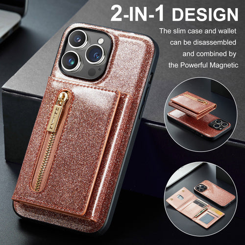 M3 For iPhone 14 Pro Max Glitter Wallet Protective Case iPhone 14 Pro Two In One Magnetic Phone Case