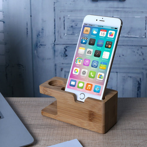 Alloet Wooden Charging Dock Station for Mobile Phone Holder Stand Bamboo Charger Stand Base For Apple Watch and For iphone - Rasmarv