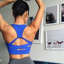 Load image into Gallery viewer, Cross back strappy sports bra Push Up Padded Gym Bra Workout backless yoga top bra fitness high impact yoga crop top active wear - Rasmarv