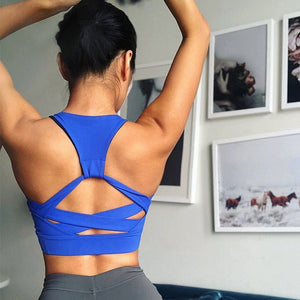 Cross back strappy sports bra Push Up Padded Gym Bra Workout backless yoga top bra fitness high impact yoga crop top active wear - Rasmarv