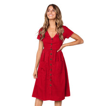 Load image into Gallery viewer, Summer Essentials: V-Neck Boho Dress with Buttons and Pockets - Rasmarv