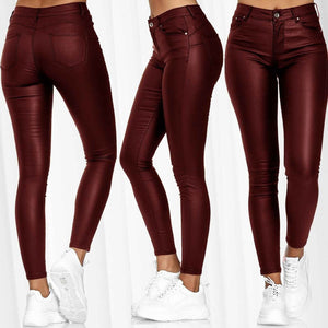 High Waist Solid Leather Casual Pants: Stylish and Comfortable Women's Fashion - Rasmarv