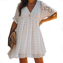 Load image into Gallery viewer, Casual V - Neck Jacquard Dress | Mid - Length with Short Sleeves for Summer - Rasmarv