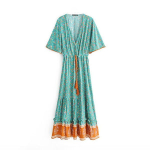 Elegant Frieda Floral Maxi Dress | Summer Boho Style with V - Neck - Rasmarv