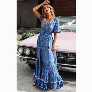 Elegant Frieda Floral Maxi Dress | Summer Boho Style with V - Neck - Rasmarv