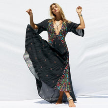 Load image into Gallery viewer, Sexy Black Floral Kimono Dress | Ethnic Print &amp; Relaxed Fit for Summer - Rasmarv