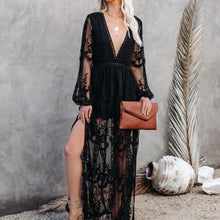 Load image into Gallery viewer, Women’s V-Neck Lace Chiffon Dress | Perfect for Spring and Summer Elegance