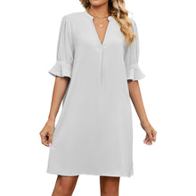 Load image into Gallery viewer, Stylish Solid V-Neck Dress | Summer Pleated Design with 3/4 Sleeves - Rasmarv