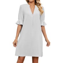 Load image into Gallery viewer, Stylish Solid V-Neck Dress | Summer Pleated Design with 3/4 Sleeves