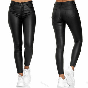 High Waist Solid Leather Casual Pants: Stylish and Comfortable Women's Fashion - Rasmarv