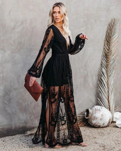 Women’s V-Neck Lace Chiffon Dress | Perfect for Spring and Summer Elegance - Rasmarv