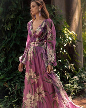 Load image into Gallery viewer, Chic Summer Printed Maxi Dress | V - Neck with Long Sleeves - Rasmarv