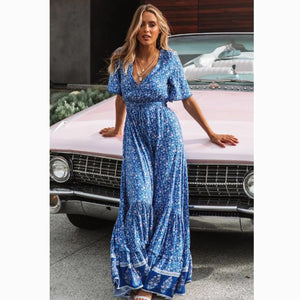 Elegant Frieda Floral Maxi Dress | Summer Boho Style with V - Neck - Rasmarv