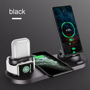 6 in 1 Wireless Charger Dock Station for iPhone/Android/Type - C USB Phones 10W Qi Fast Charging For Apple Watch AirPods Pro - Rasmarv