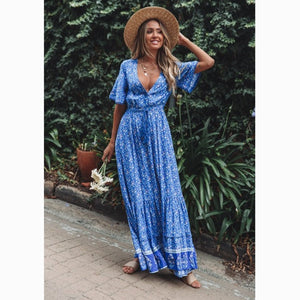 Elegant Frieda Floral Maxi Dress | Summer Boho Style with V - Neck - Rasmarv