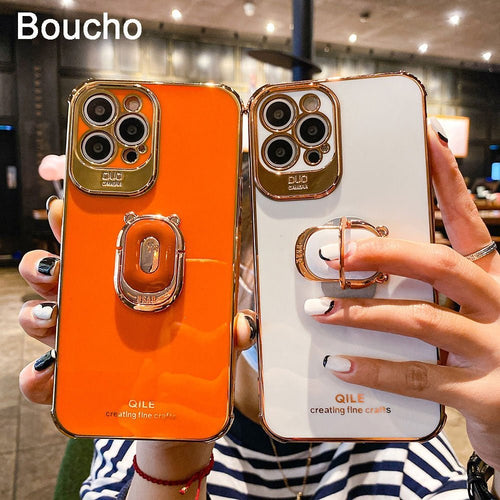 Boucho Luxury electroplating phone case for iphone 12 Pro MAX 11 Pro XS XR X SE 6 6s 7 8 plus 12Mini Phone Holder Ring Grip Case - Rasmarv