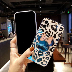 Leopard-Print Mickey and Minnie for iPhone 12promax Mobile Phone Case Flash Drill Apple 11 Drops Of Glue 13 Soft Cover 7/8p Case - Rasmarv