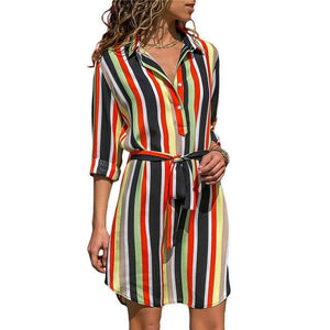 Elegant Striped Chiffon Shirt Dress | Long Sleeve Boho Party Dress for Summer - Rasmarv