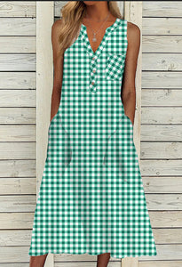 Casual Summer Stripe Dress | Sleeveless V-Neck with Functional Pockets