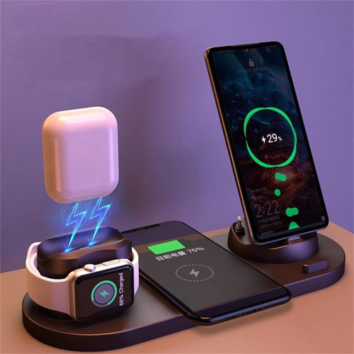 6 in 1 Wireless Charger Dock Station for iPhone/Android/Type - C USB Phones 10W Qi Fast Charging For Apple Watch AirPods Pro - Rasmarv