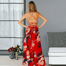 Load image into Gallery viewer, Red Boho Floral Spaghetti Strap Maxi Dress | Deep V &amp; Flowy Silhouette
