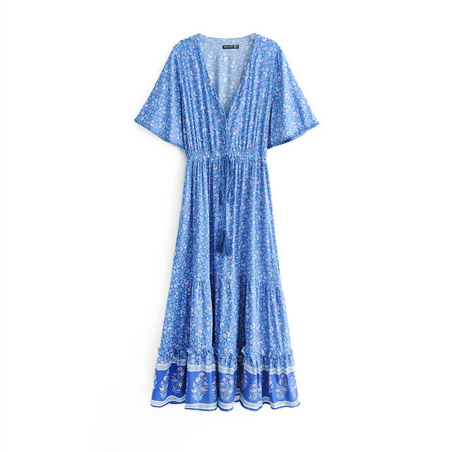 Elegant Frieda Floral Maxi Dress | Summer Boho Style with V-Neck - Rasmarv