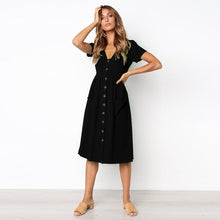 Load image into Gallery viewer, Summer Essentials: V-Neck Boho Dress with Buttons and Pockets