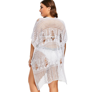 Elegant Crochet Beach Dress | V-Neck, Side Slit & Asymmetrical Cover-Up