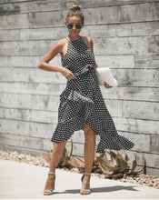 Load image into Gallery viewer, Elegant Sleeveless Ruffle Sundress | Polka Dot Print with Lace - Up Waist - Rasmarv