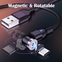 Load image into Gallery viewer, 540 Degree Rotatable Apple Magnetic Charger For iPhone Cable USB C Magnetic Micro USB Cable Type C Gaming Cord Wire For Charging - Rasmarv